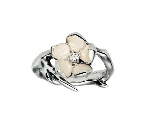 Shaun Leane Cherry Blossom Sterling Silver Diamond Flower Ring - J