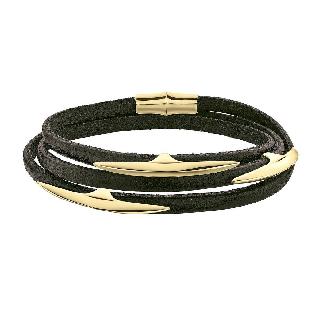 Shaun Leane Multi Arc Gold Vermeil Brown Leather Wrap Bracelet - M