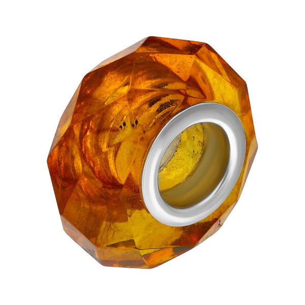 Sterling Silver Baltic Amber Faceted Bead Charm