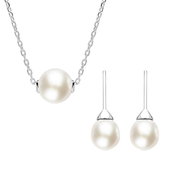 STERLING SILVER WHITE PEARL BEAD TWO PIECE SET