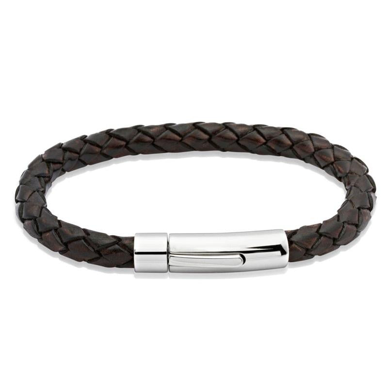 Unique & Co Stainless Steel Dark Brown Leather Bracelet A40ADB/21CM | W ...