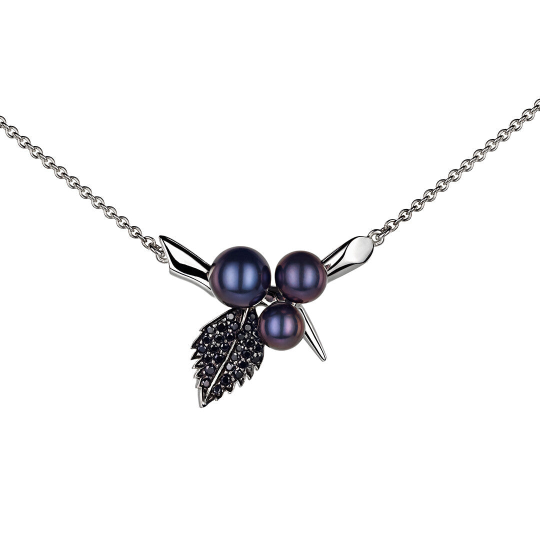 Shaun Leane Blackthorn Sterling Silver Black Spinel Triple Pearl Leaf Pendant - Silver