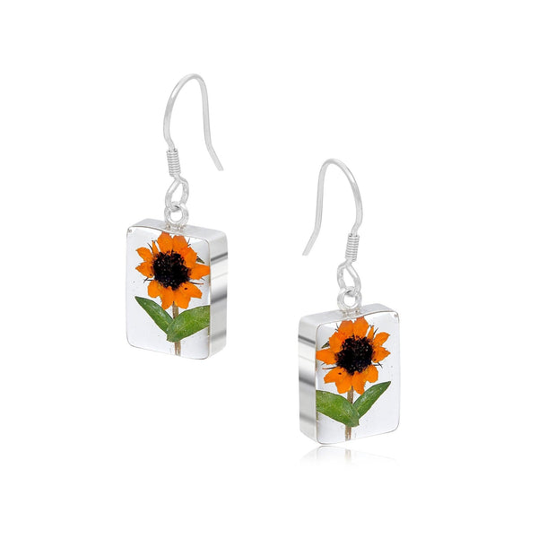 Shrieking Violet Sterling Silver Rectangular Sunflower Drop Earrings