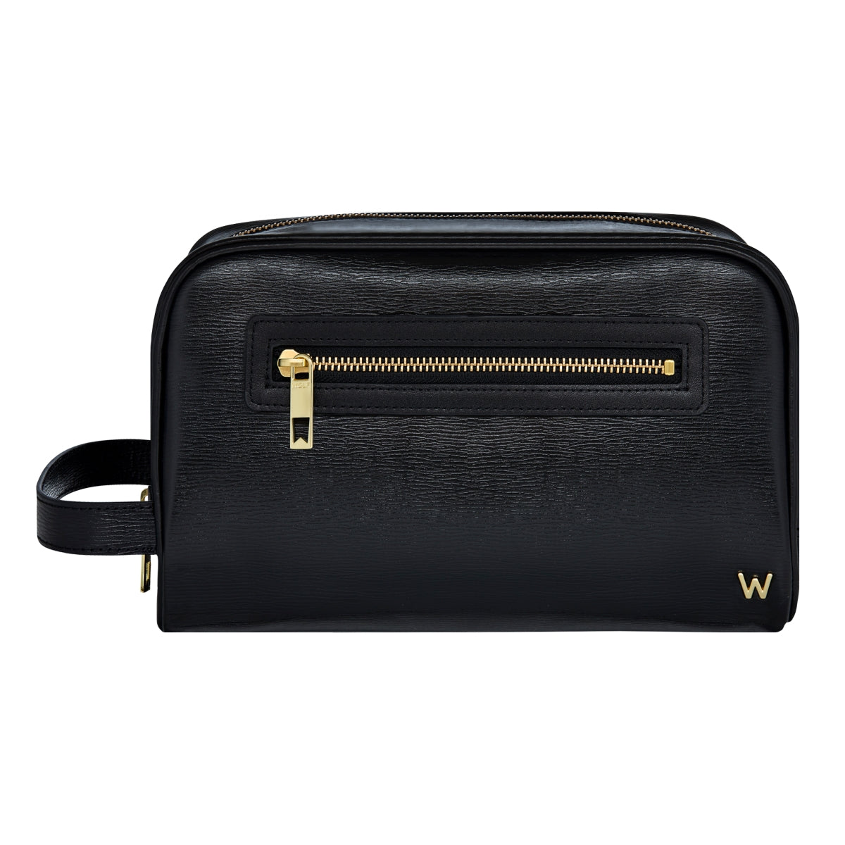Wolf W Collection Leather Black Washbag - Black