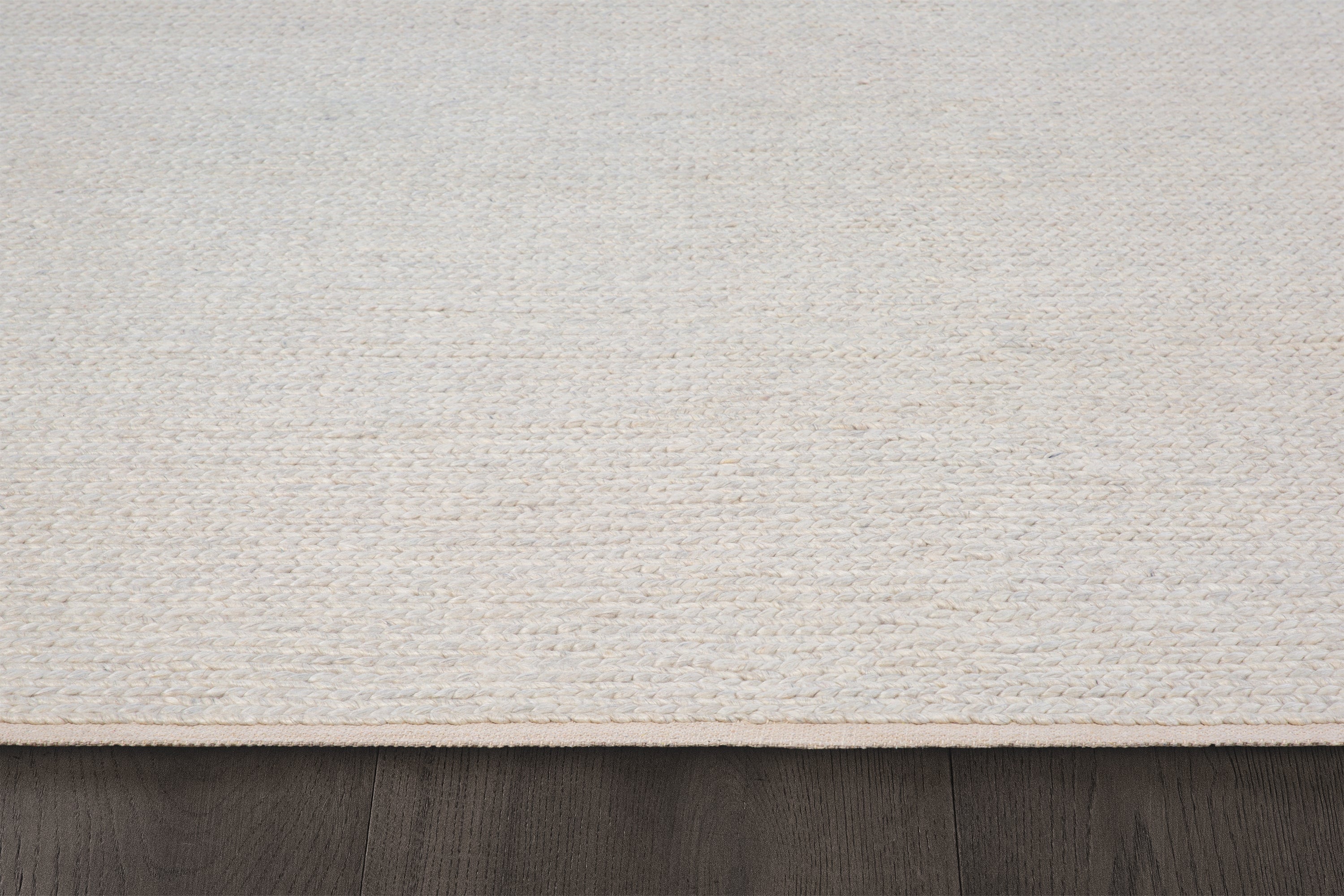 Hand Made Contemporary Modern Braided Wool Area Rug in Solid Off
