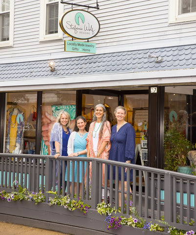 The team at Stefanie Wolf Designs outside the shop on CIrcuit Avenue in Oak Bluffs