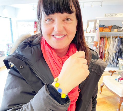 Customer with Ukraine bracelet