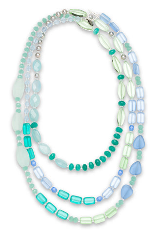 Seaglass Inspired Mixed Material Long Beaded Necklace