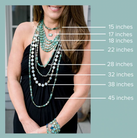 Necklace Length Chart from 16 inch choker to 60 inch rope strand