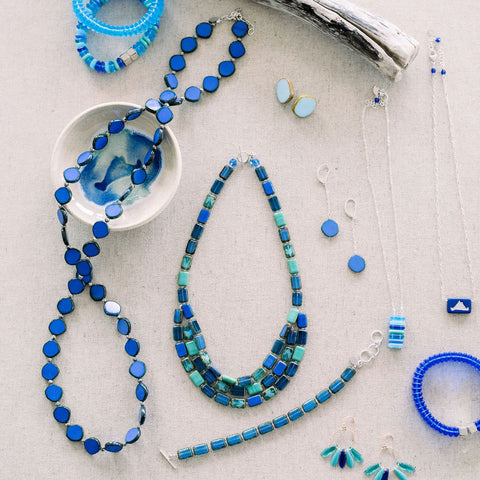 Blue and Teal Necklace Inspired by the ocean shown on Canvas | Near Martha's Vineyard