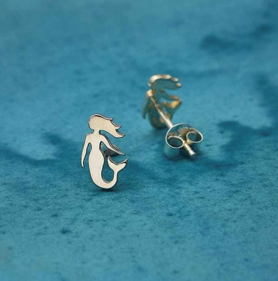 Mermaid Post Earrings, Sterling Silver