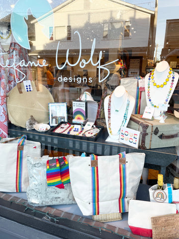 Rainbow Pride Store Window at Stefanie Wolf Designs in Oak Bluffs Martha's Vineyard