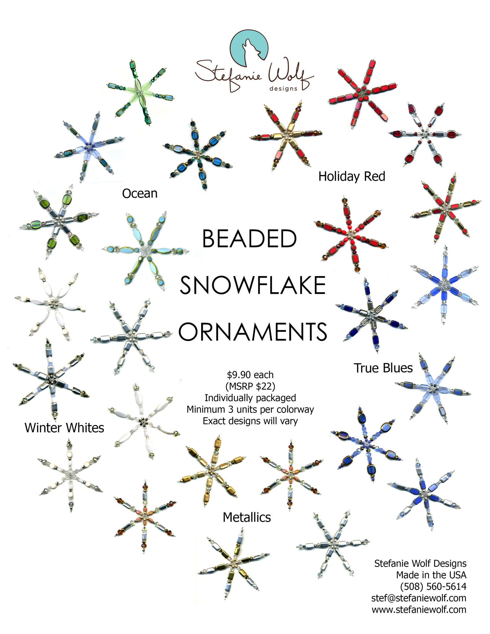 Beaded Snowflake Ornament Wholesale Line Sheet