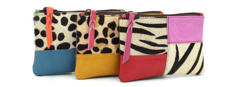 Soruka one-of-a-kind recycled leather coin pouches with animal print