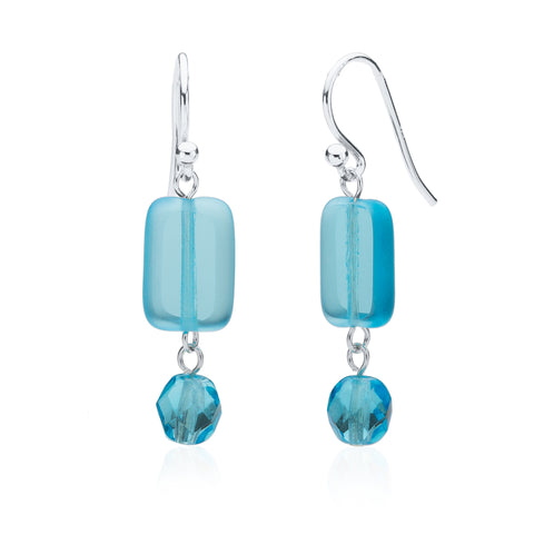 Seaglass Inspired Drop Earrings with Crystal in Teal