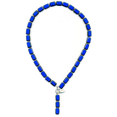 Trilogy 18-inch glass beaded necklace with rectangle beads in periwinkle royal blue