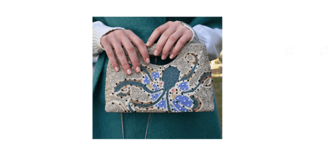 Ocean-Inspired Beaded Clutch with Octopus in Blue and Green