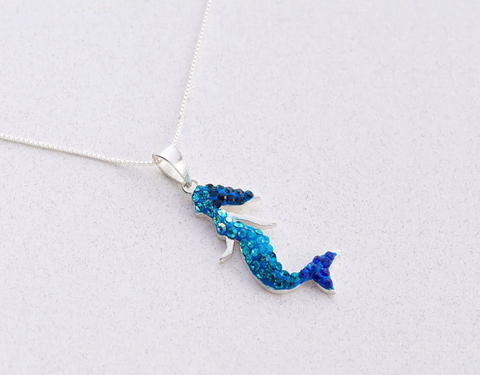 Mermaid Crystal Mosaic Pendant Necklace