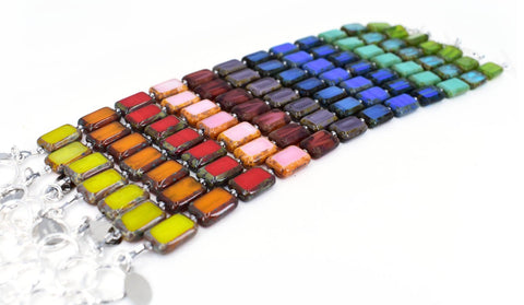 Glass beaded bracelets in multicolor rainbow