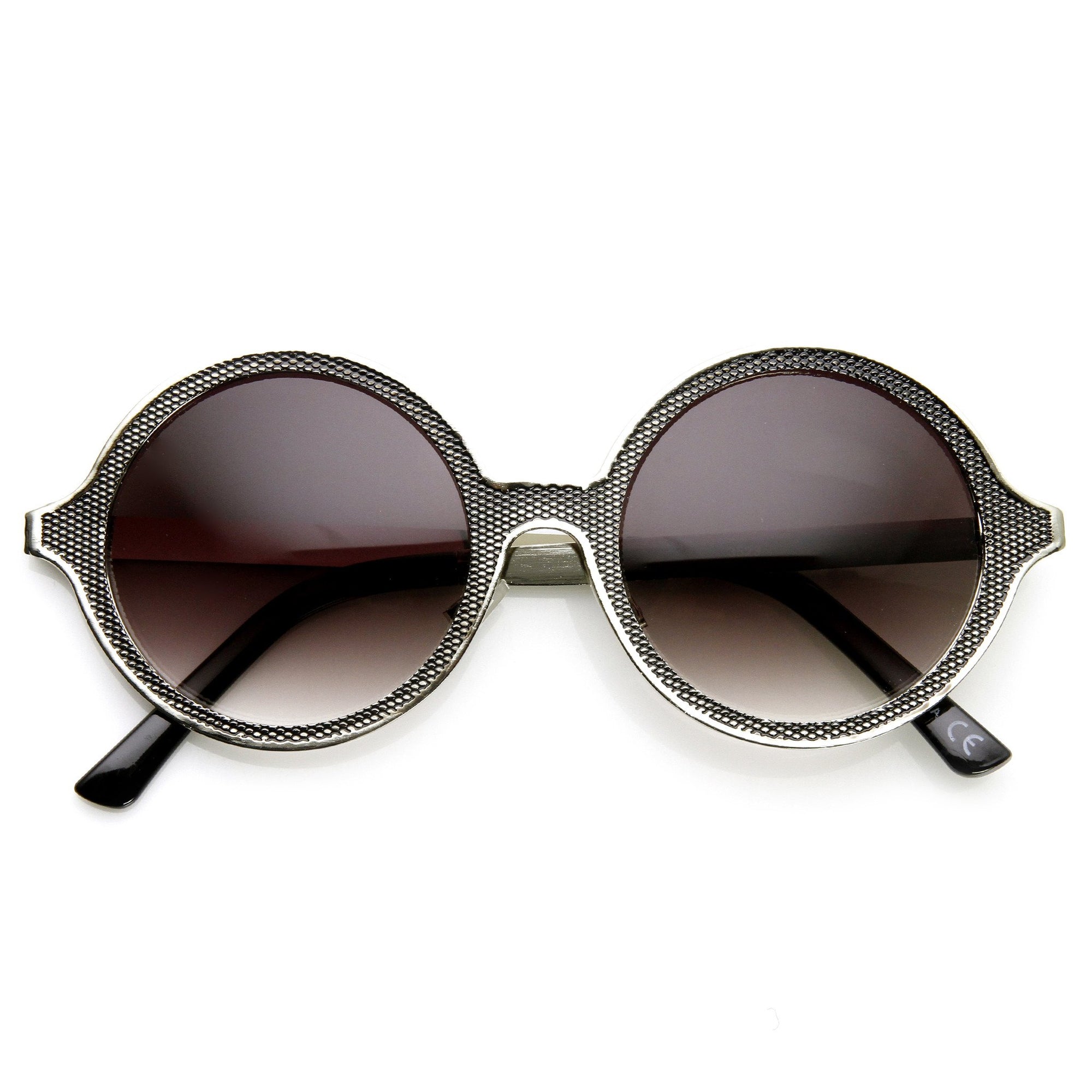 Women's Full Metal Ornate Engraved Round Sunglasses - zeroUV