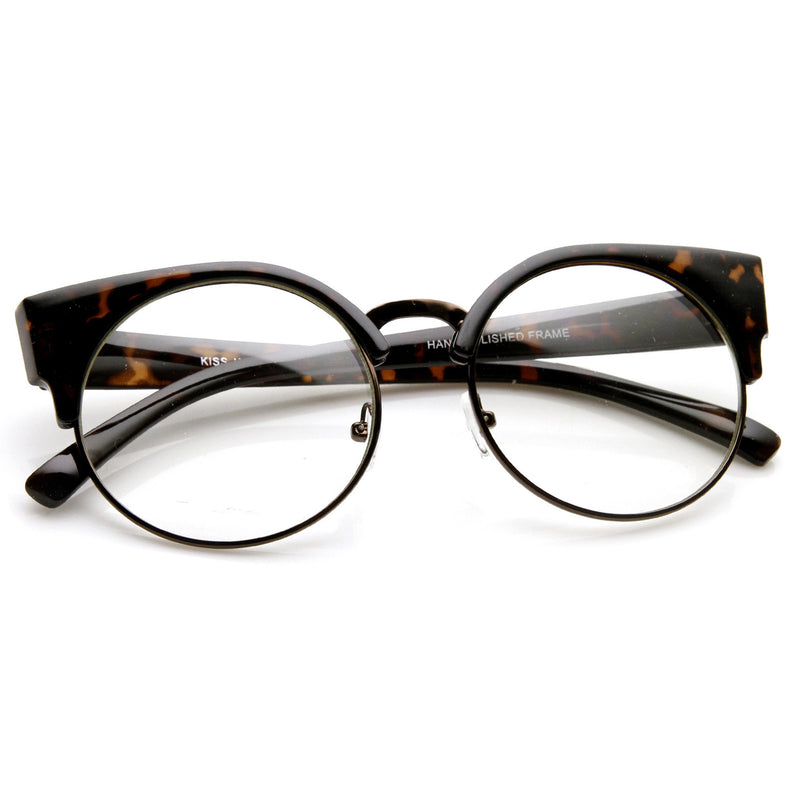 Indie Hipster Retro Round Cat Eye Clear Lens Glasses Zerouv 