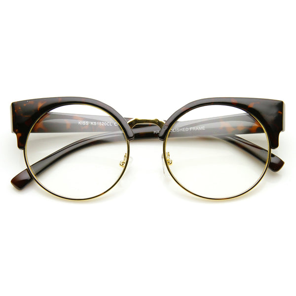 Indie Hipster Retro Round Cat Eye Clear Lens Glasses Zerouv