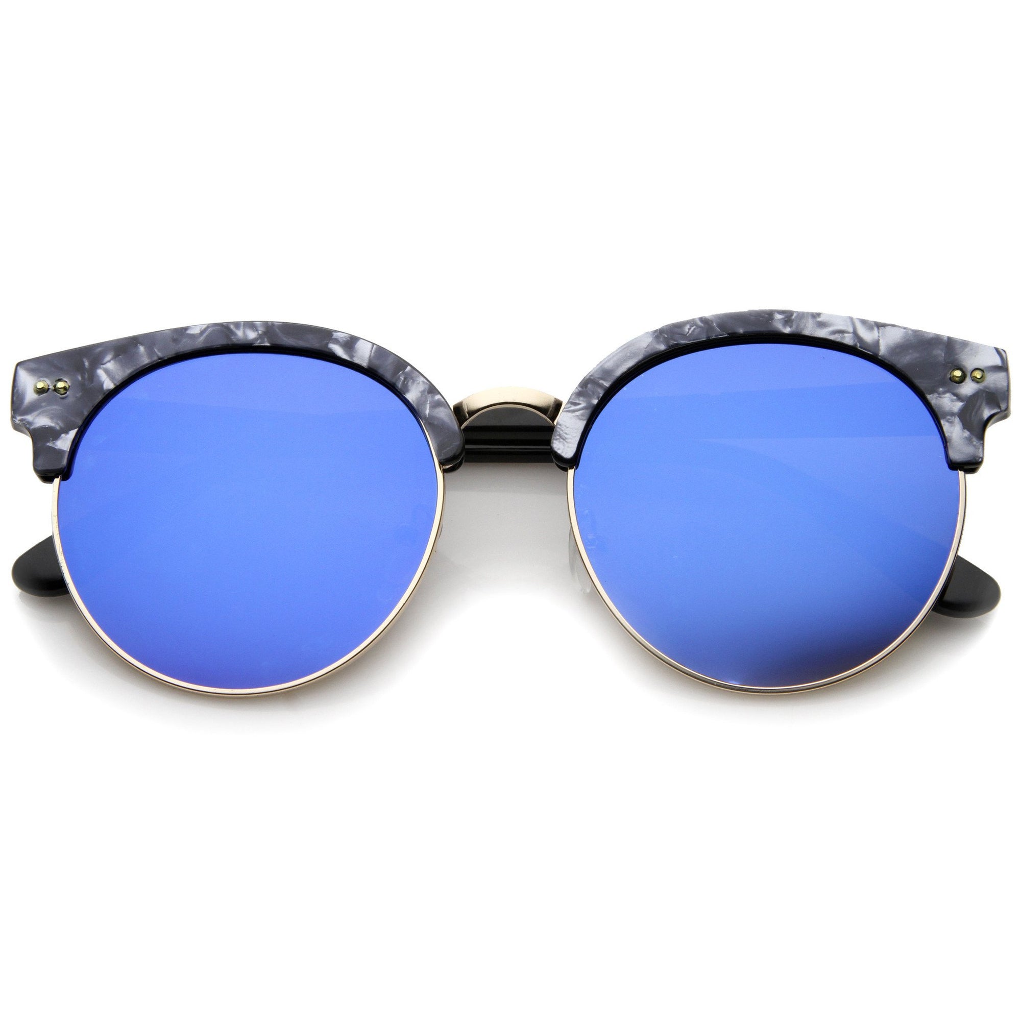 Large Half Frame Marble Moon Cut Mirror Lens Sunglasses - zeroUV