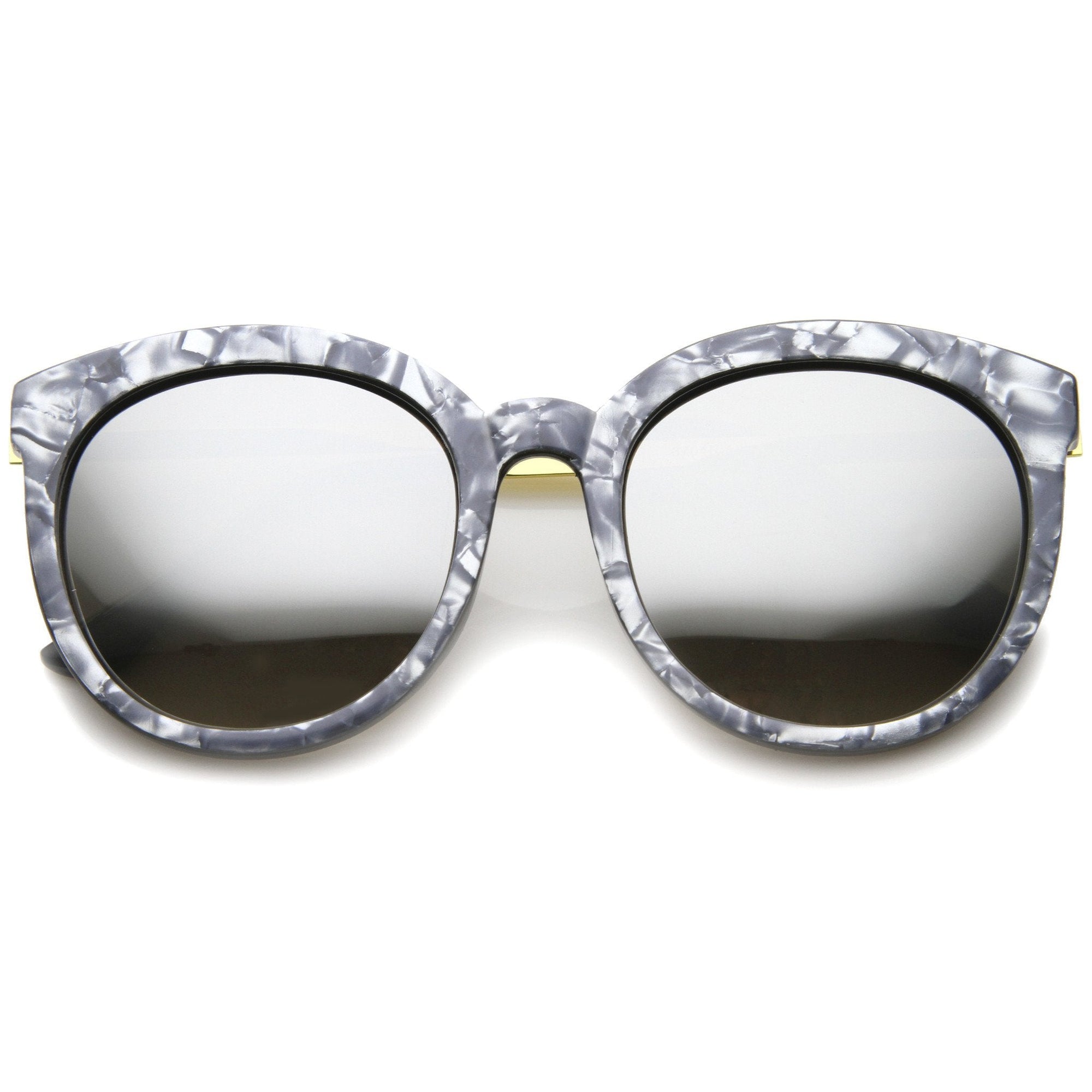 Large Half Frame Marble Moon Cut Mirror Lens Sunglasses - zeroUV