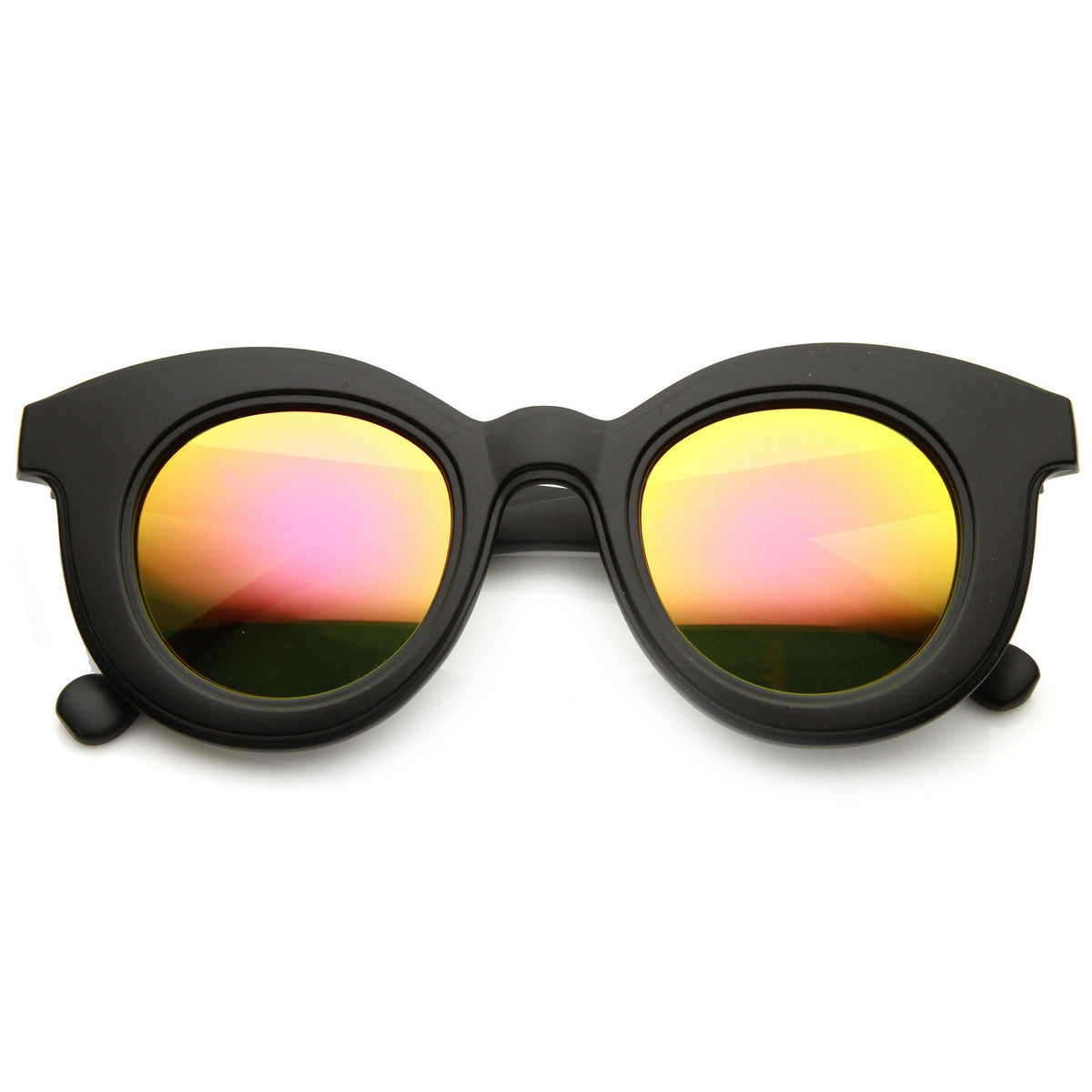 Womens Round Cat Eye Revo Lens Matte Black Sunglasses Zerouv 