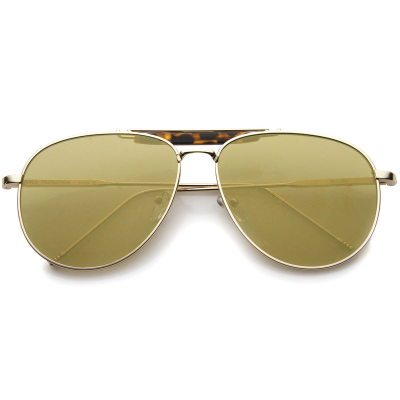 Large Crossbar Teardrop Mirrored Flat Lens Sunglasses - zeroUV
