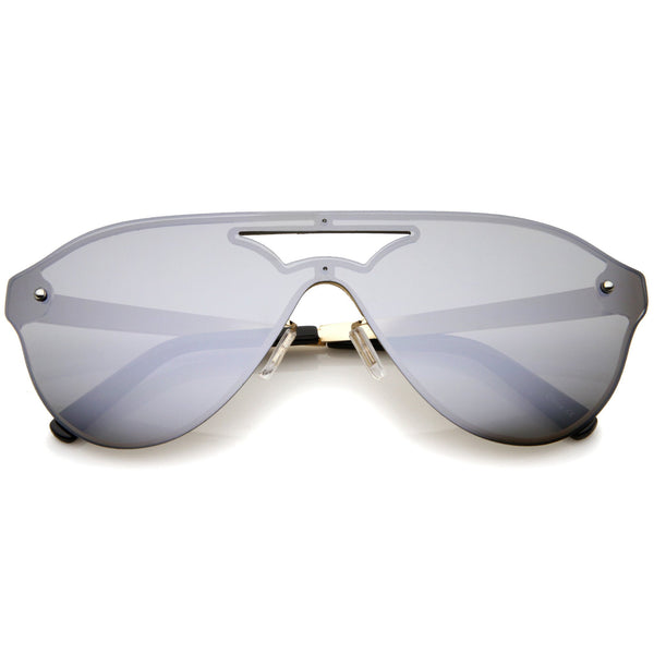 Modern Rimless Mono Mirrored Lens Shield Sunglasses - zeroUV