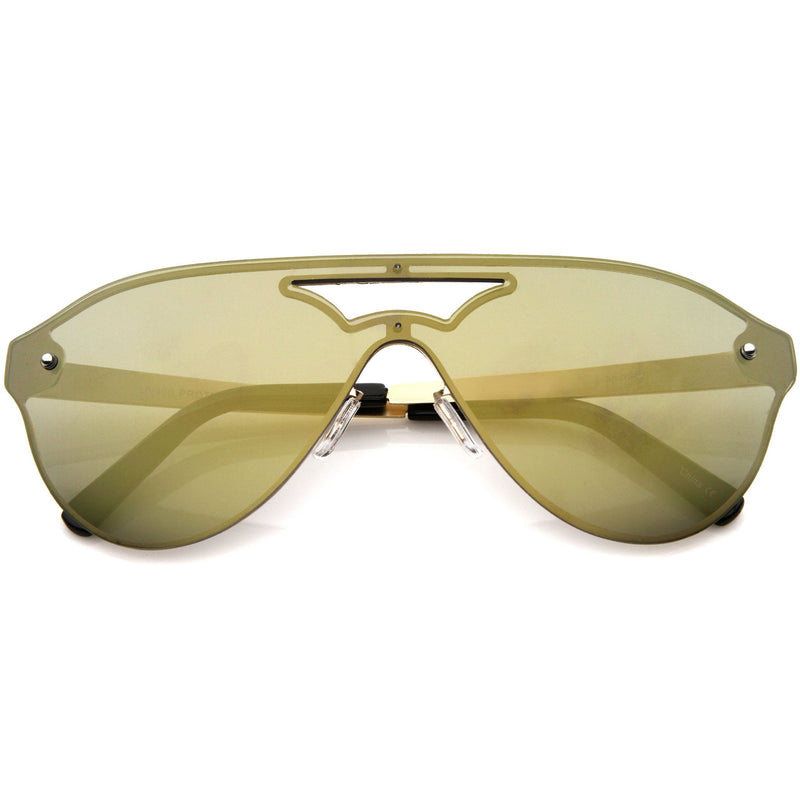 Modern Rimless Mono Mirrored Lens Shield Sunglasses - zeroUV