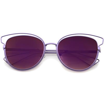 Women's Metal Laser Cut Mirrored Flat Lens Sunglasses - zeroUV