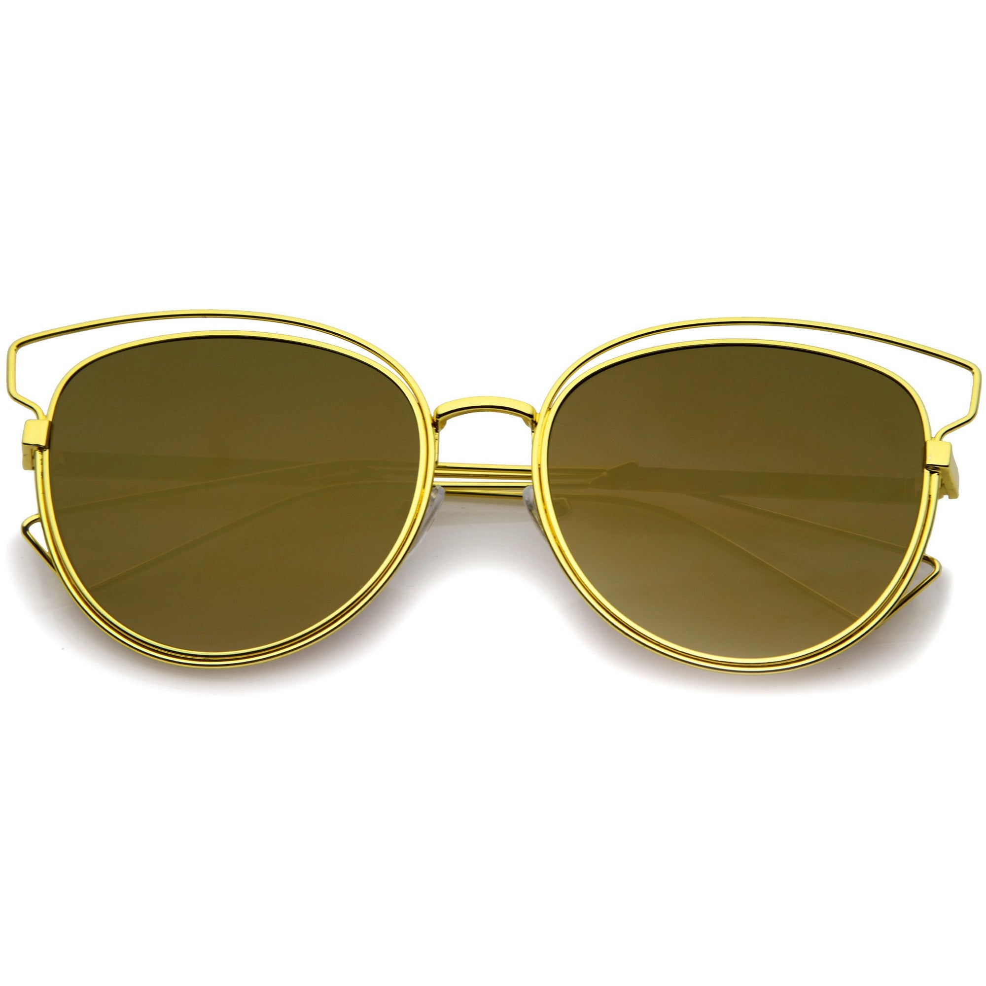 white cateye sunglasses with gold mirrored lenses