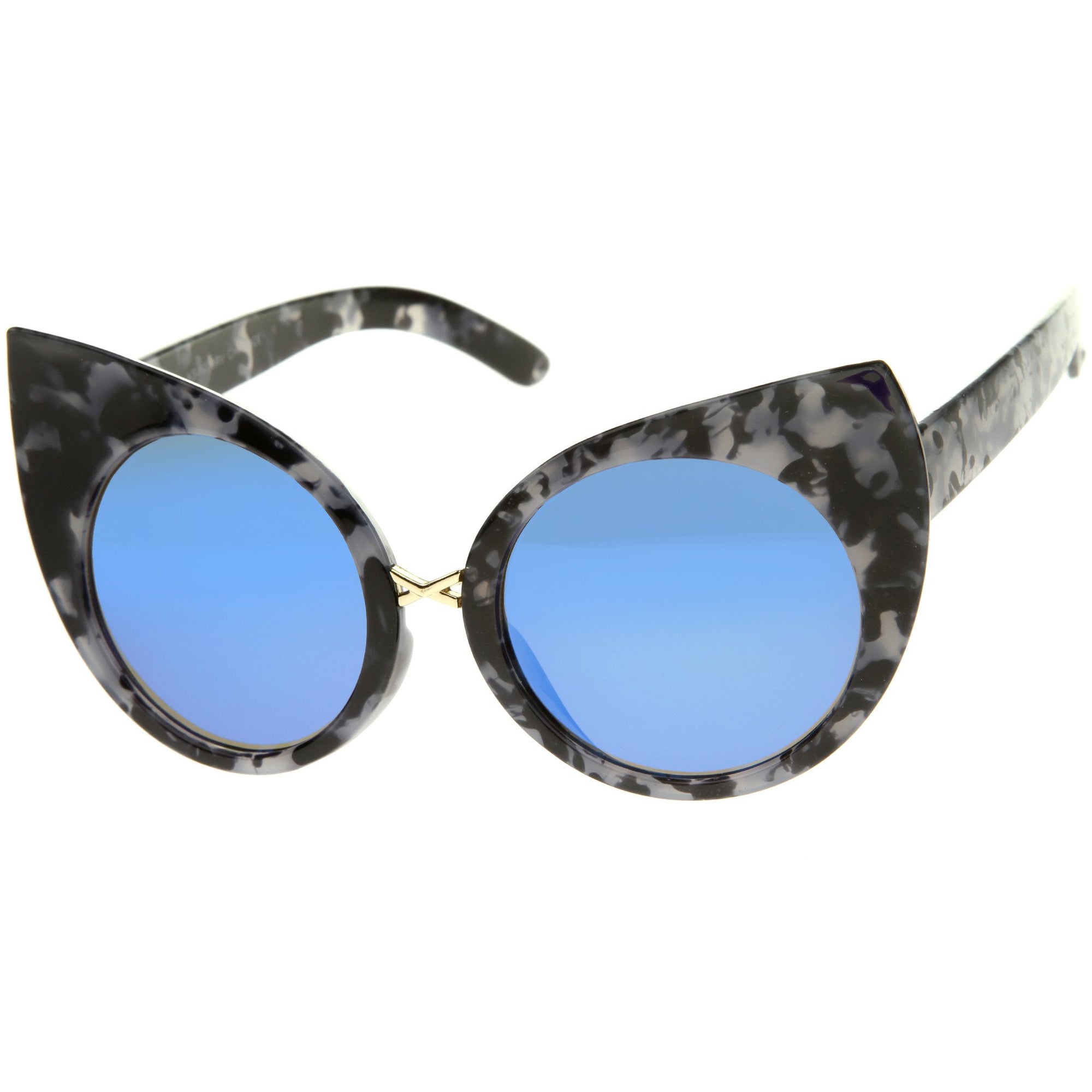 Women's Round Cat Eye Marble Mirrored Lens Sunglasses - zeroUV
