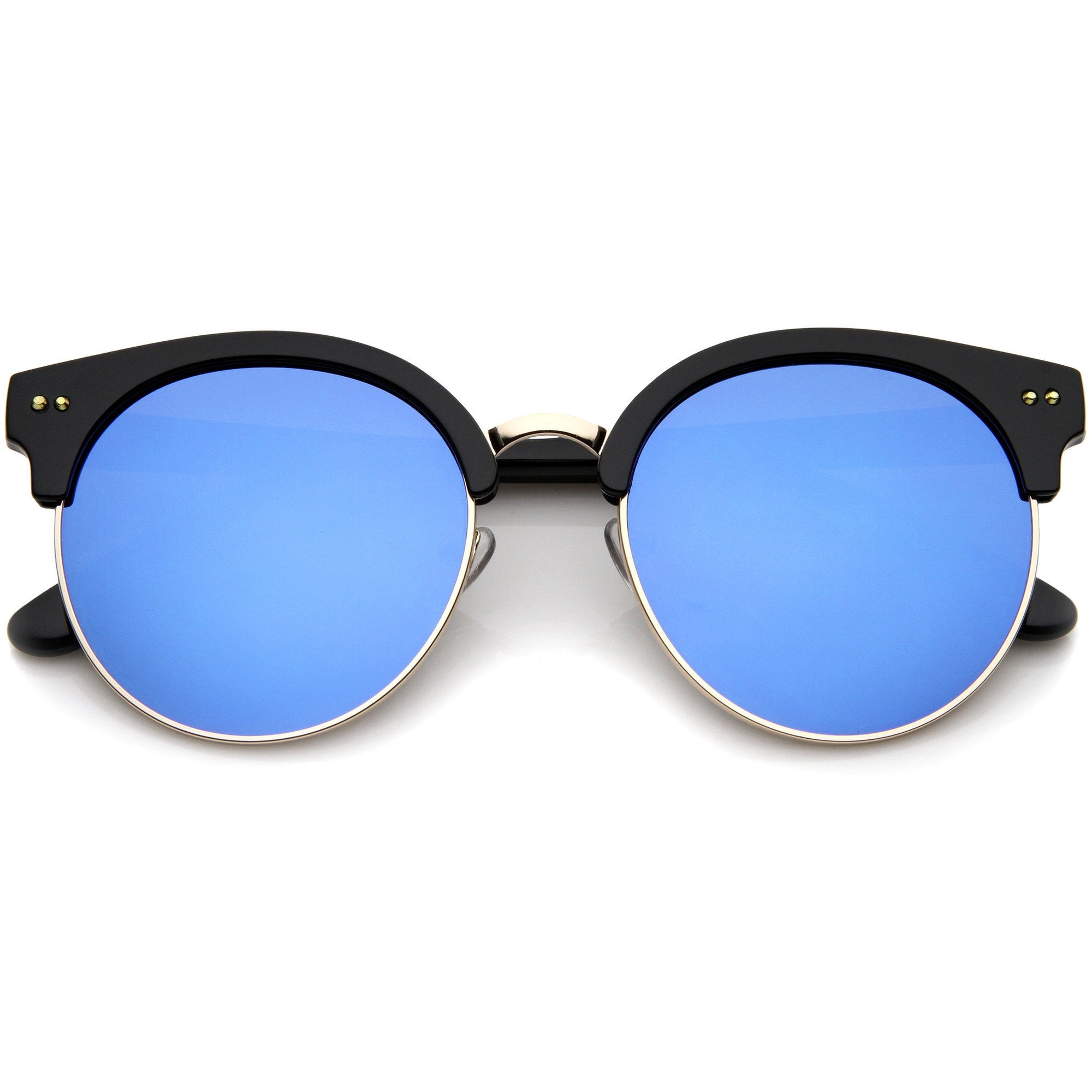 Oversize Women's Half Frame Mirror Lens Sunglasses - zeroUV