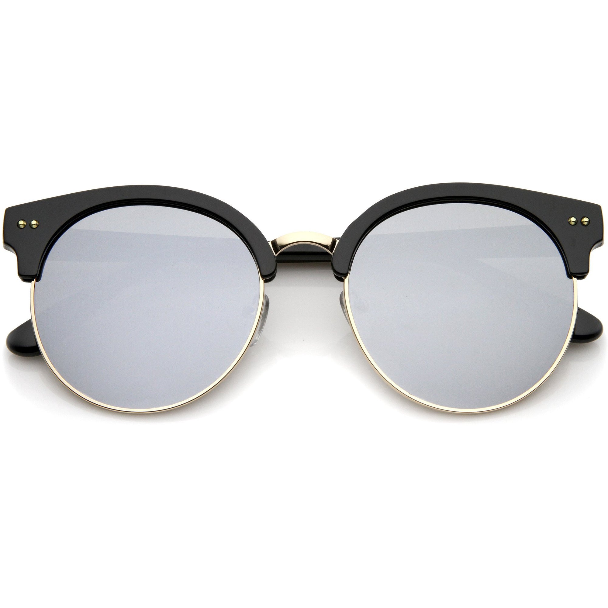 Oversize Women's Half Frame Mirror Lens Sunglasses - zeroUV