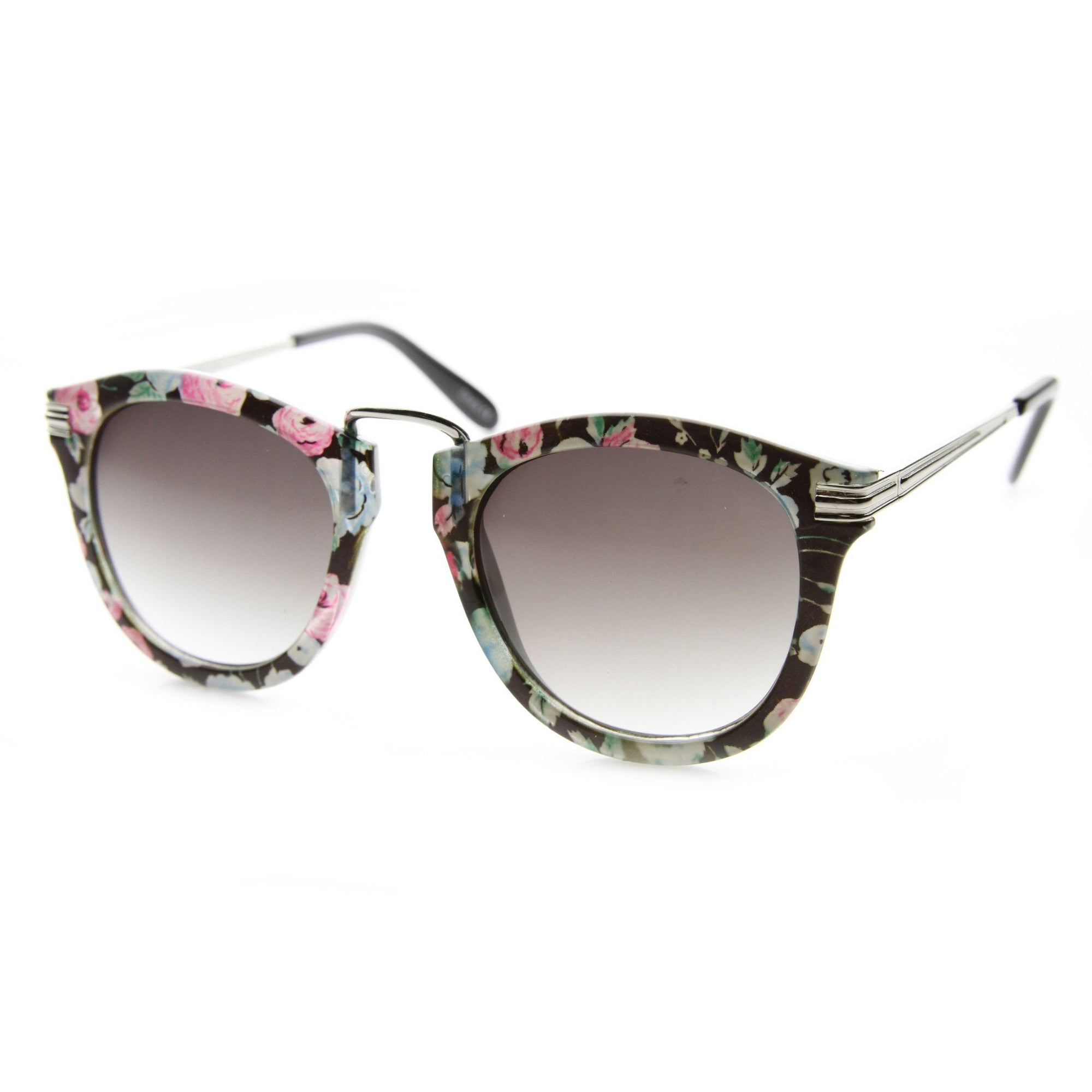 Womens Oversize Fashion Floral Print Round Sunglasses - zeroUV