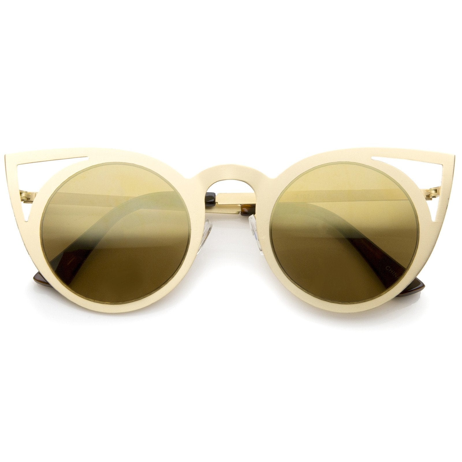 Women's Laser Cut Round Metal Revo Lens Sunglasses - zeroUV