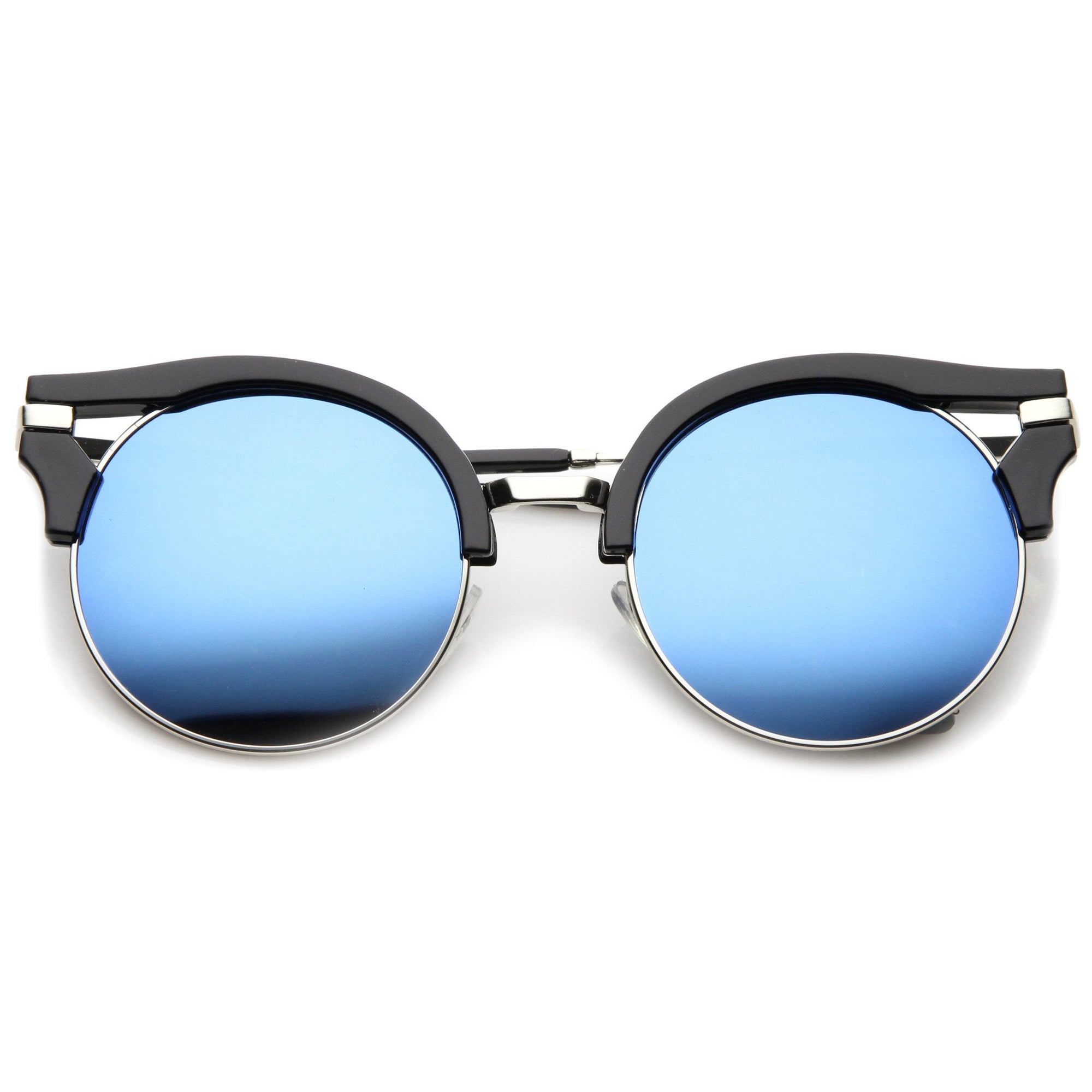 Women S Round Half Frame Flat Lens Cat Eye Sunglasses Zerouv
