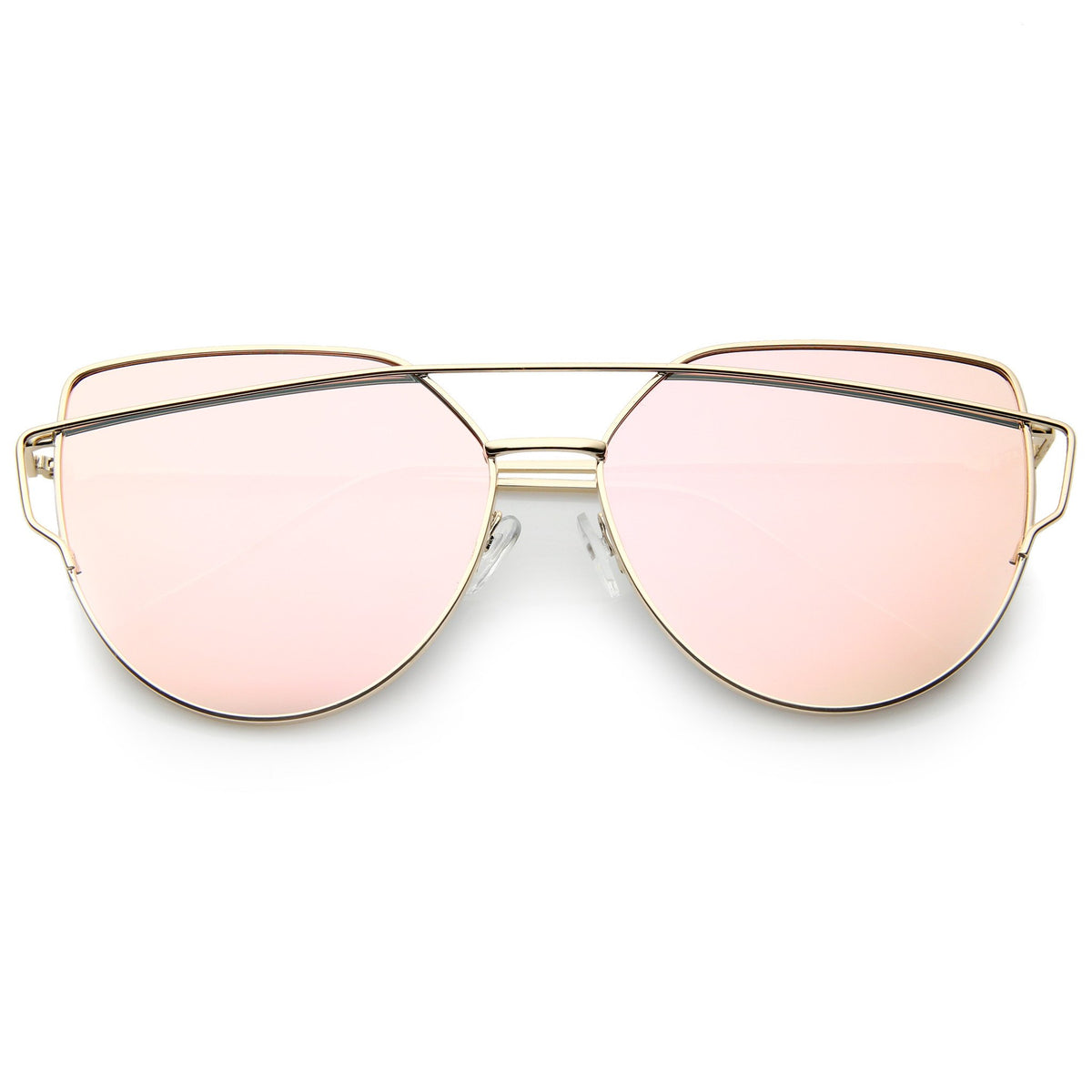 Oversize Thin Cross Brow Mirrored Flat Lens Sunglasses - zeroUV