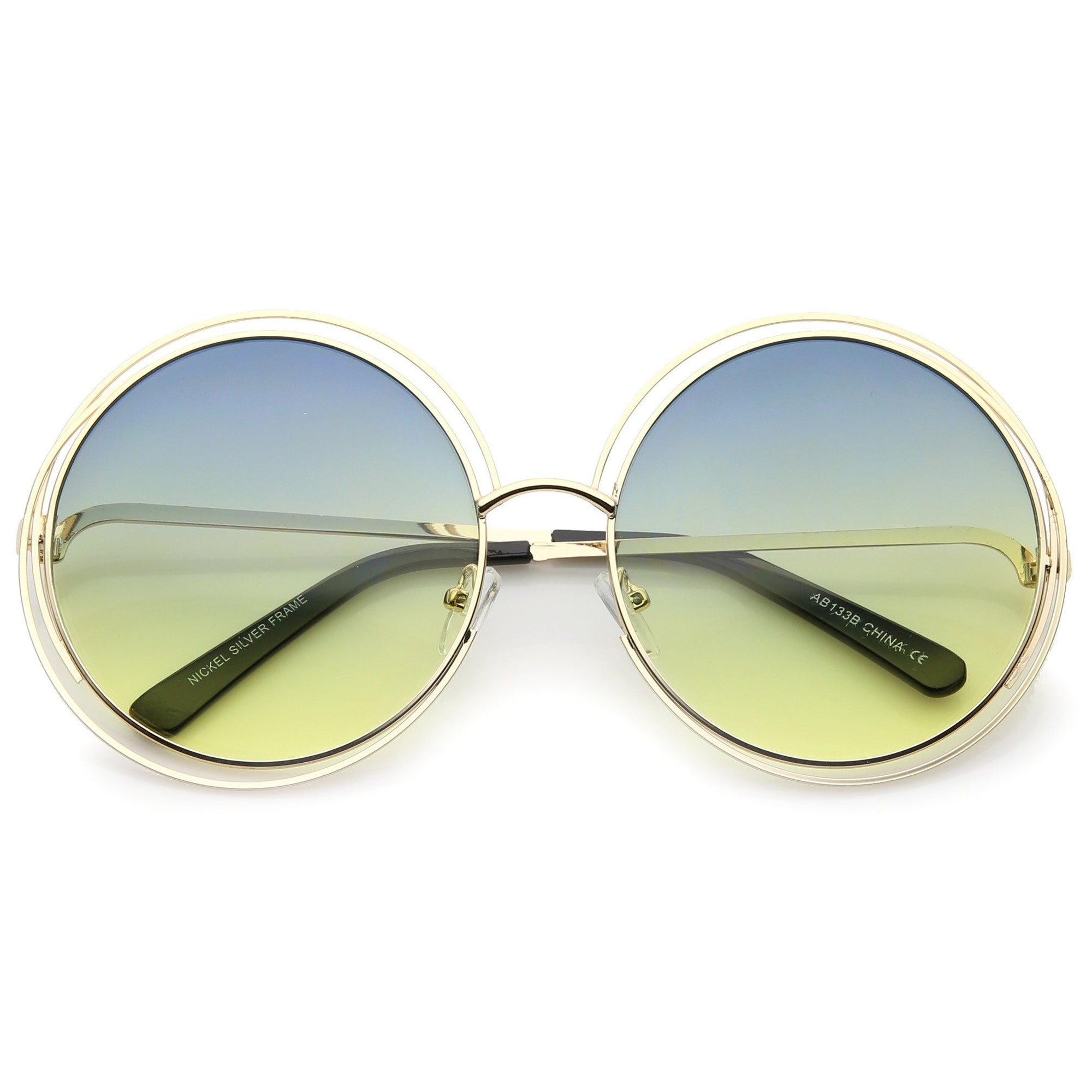 Womens Retro Hippie Oversize Round Gradient Lens Sunglasses Zerouv 