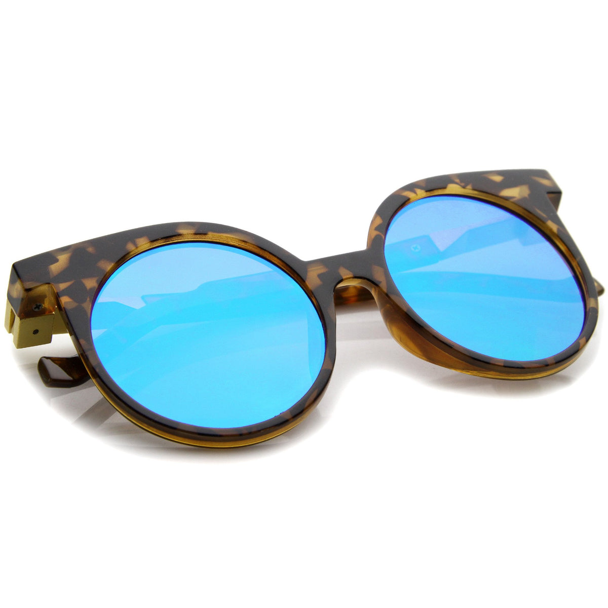 Retro Modern Horned Rim Flat Lens Round Sunglasses Zerouv 