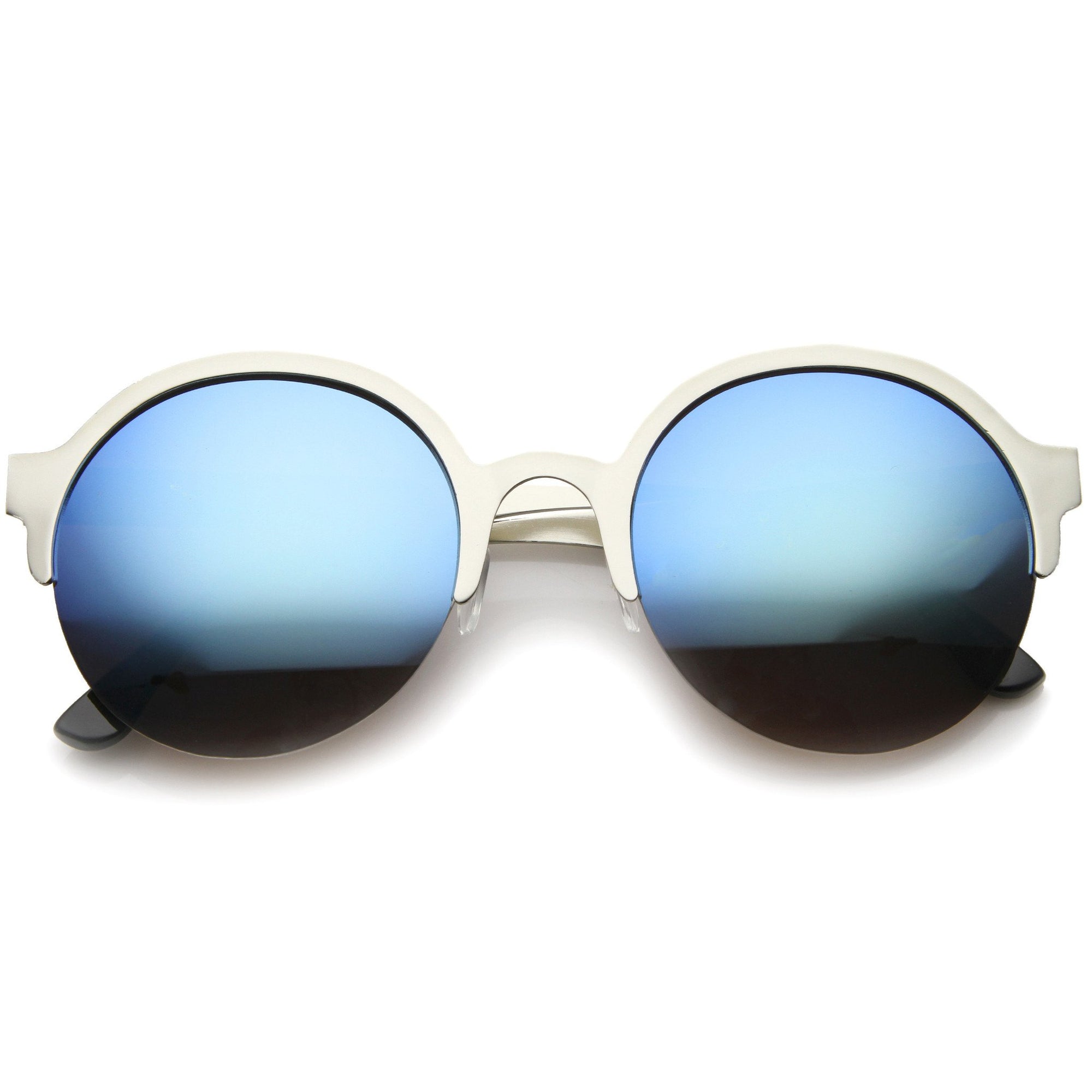 Modern Round Half Frame Mirrored Lens Sunglasses - zeroUV