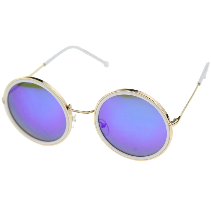 Womens Round Metal Mirrored Lens Sunglasses Zerouv 