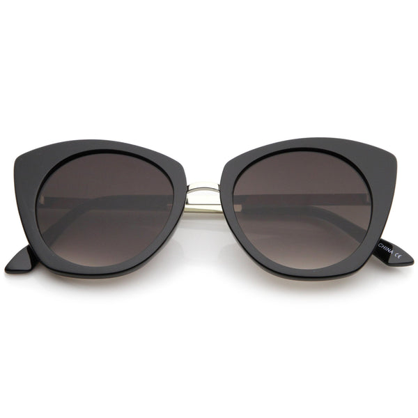 Women's Bold Round Metal Temple Cat Eye Sunglasses - zeroUV