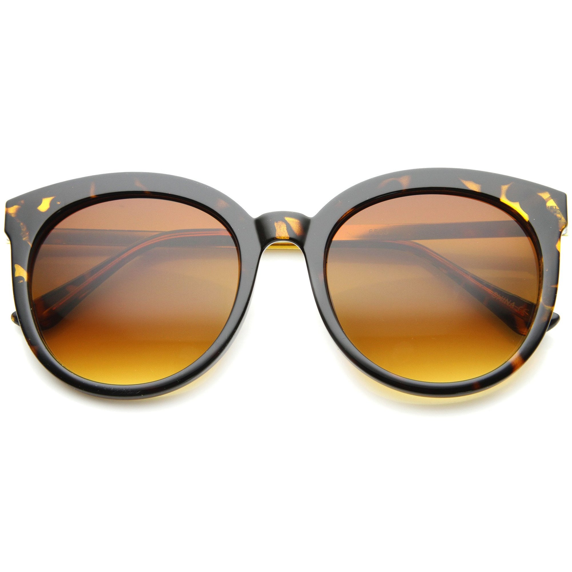 Oversize Round Metal Temple Cat Eye Sunglasses - zeroUV