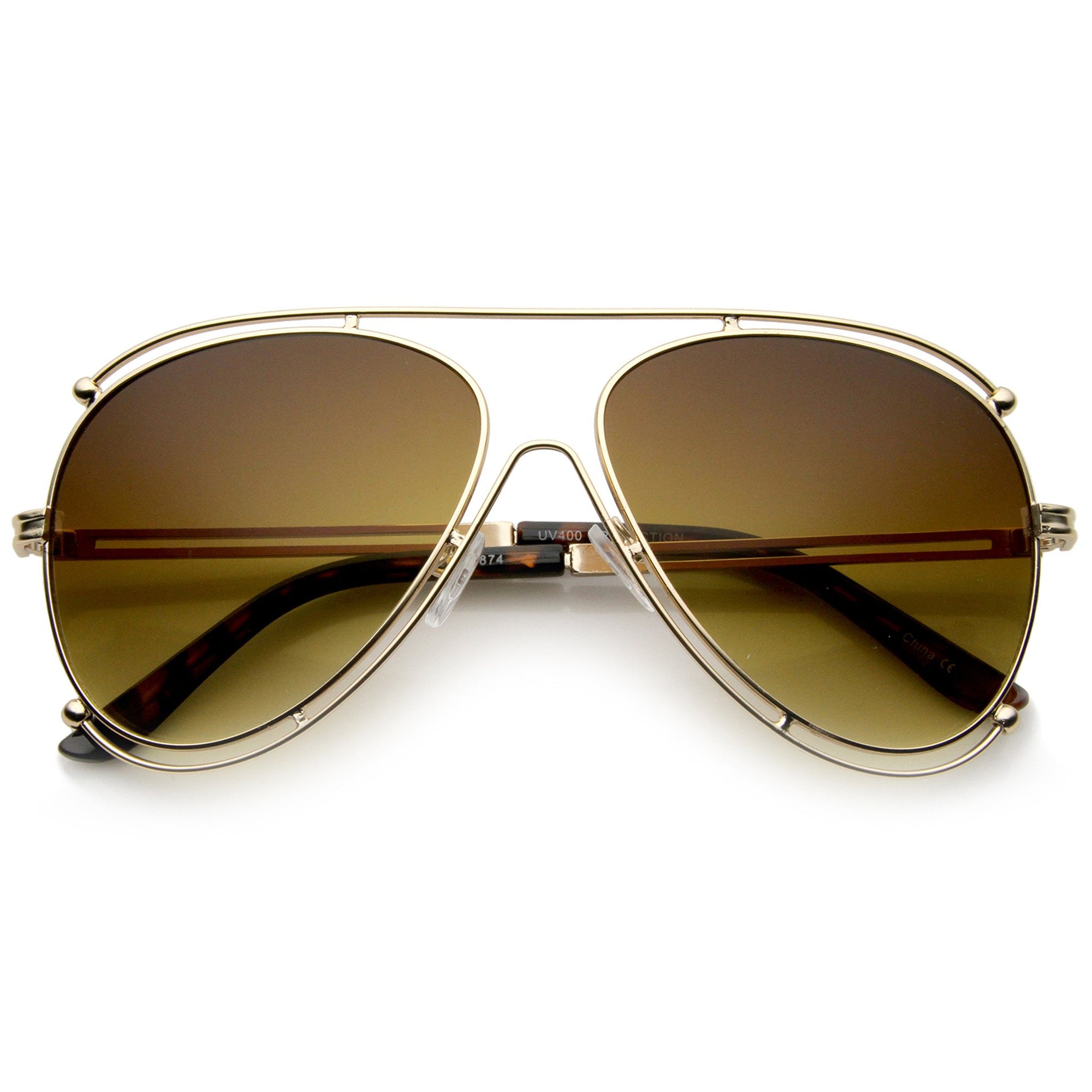 Oversize Modern Dual Wire Frame Aviator Sunglasses Zerouv