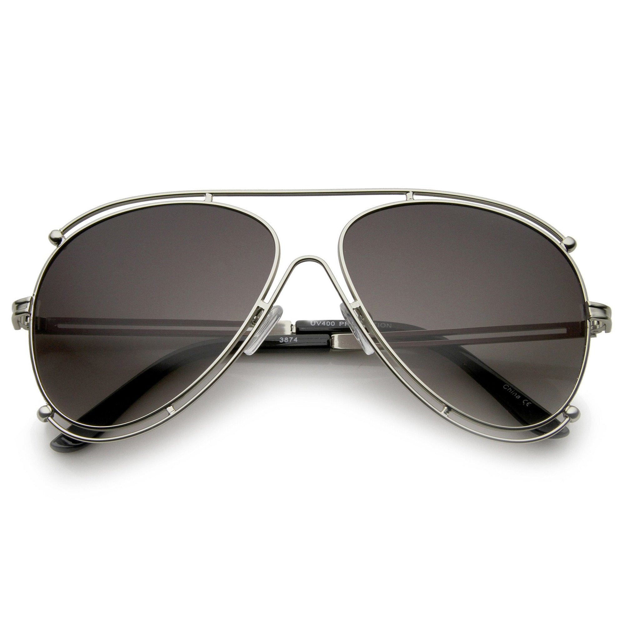 Oversize Modern Dual Wire Frame Aviator Sunglasses - zeroUV