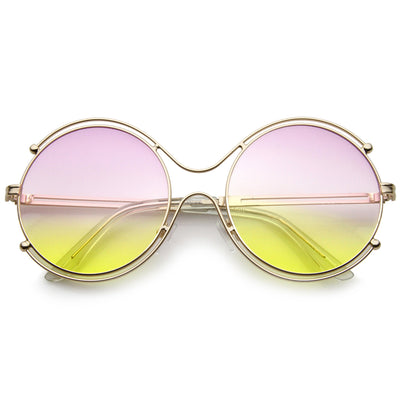 Women's Dual Wire Frame Round Gradient Len Sunglasses - zeroUV